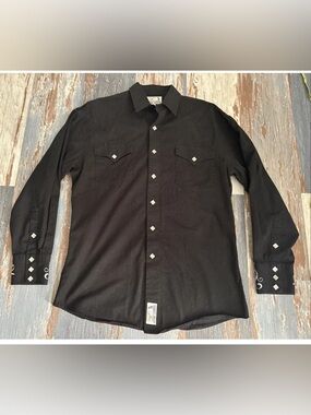 Panhandle Slim Cowboy Pearl Snap Shirt Mens Medium Black Embroidered Western 90s